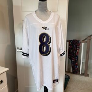 NFL Team Apparel Baltimore Ravens Lamar Jackson 8 Jersey White Mens 3XL NWT